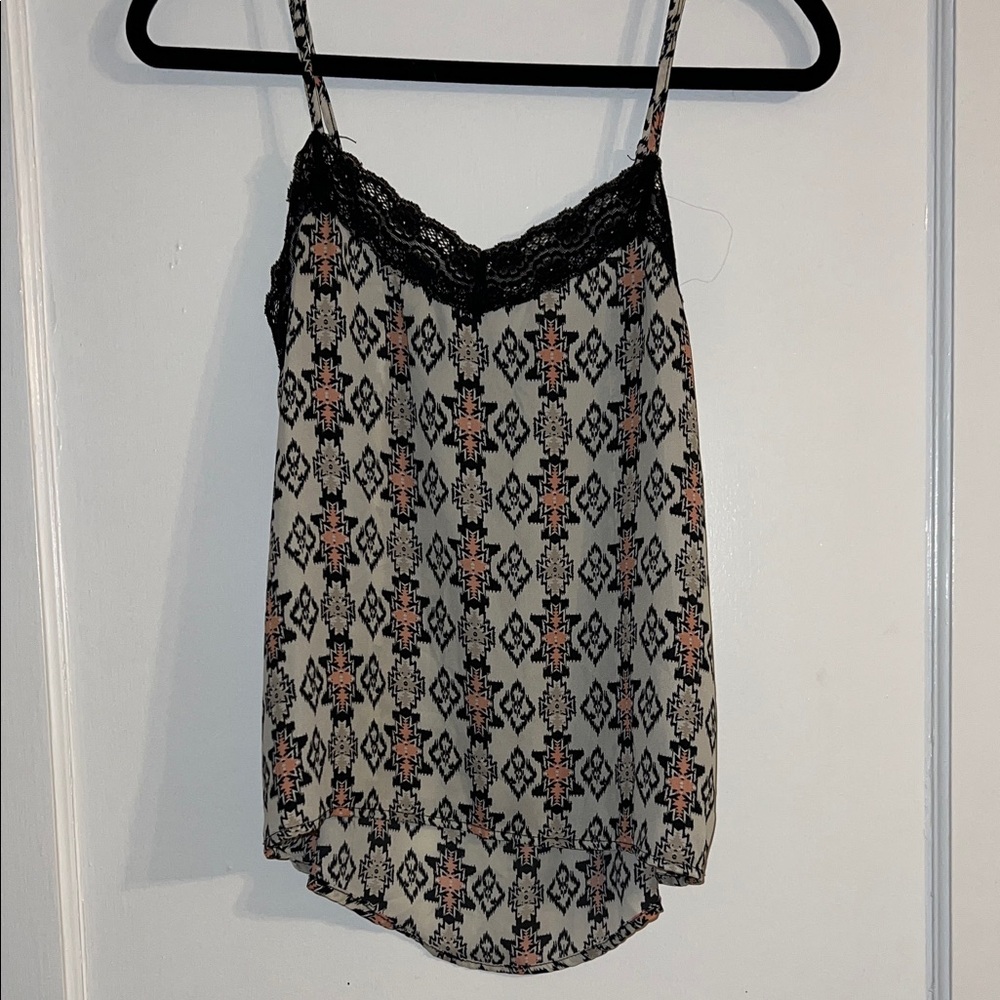 Ultra Flirt Black and Cream Geometric Lace Camisole